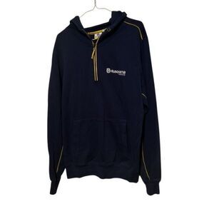 Husqvarna Motorcycles 1/4 Zip Hoodie Sweatshirt Navy Blue XL 100% Cotton Biker